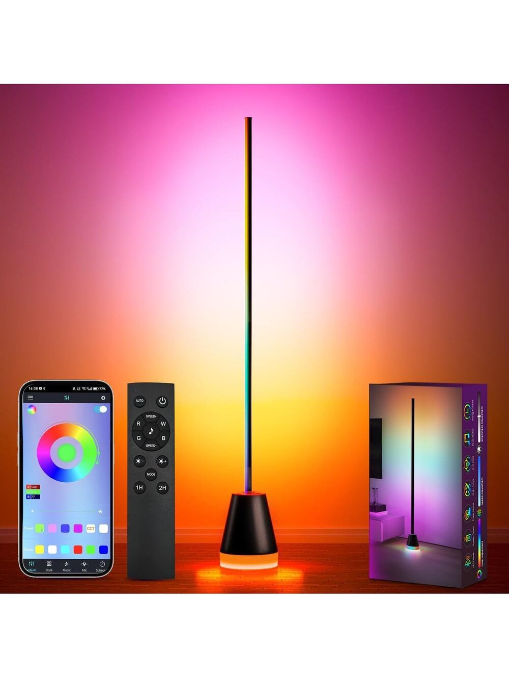 Smart RGB LED Corner Floor Lamp 172 LEDs Standing Lamps with APP and Remote
